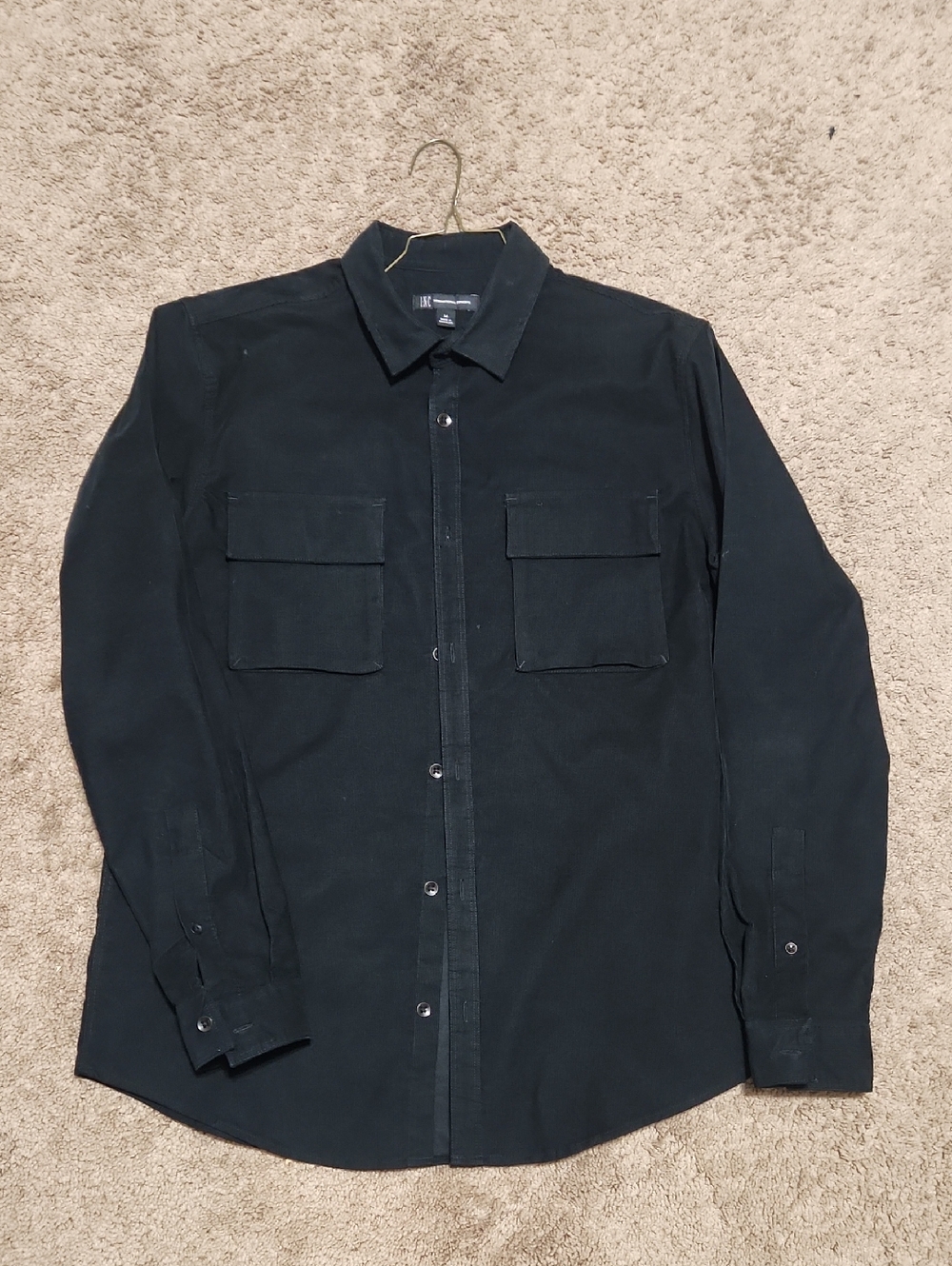 Men's Black Button-Up Shirt with Chest Pockets